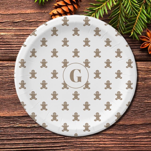 Plato De Papel Initial, Cute Gingerbread Man Cookie Pattern (Subido por el creador)