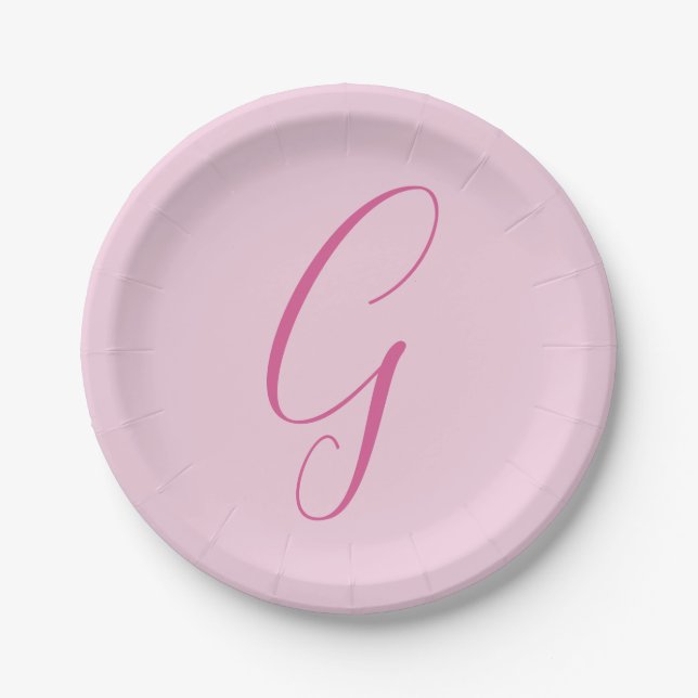 Plato De Papel Initial Letter Monogram Light Pink Plain Chic (Anverso)