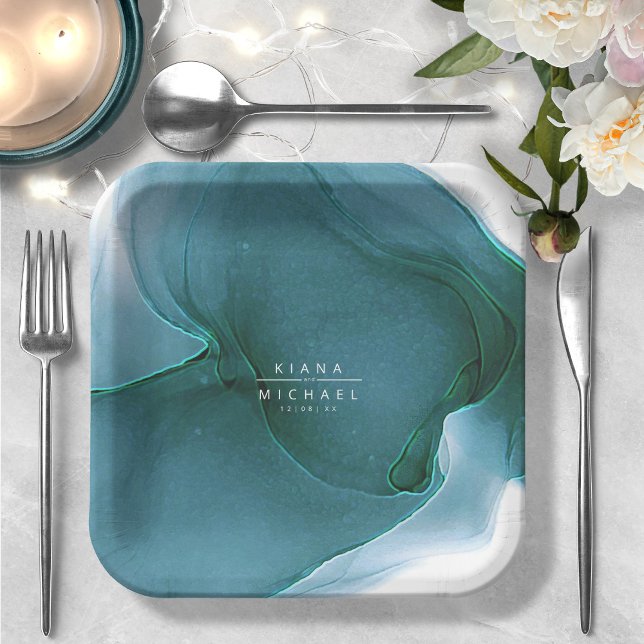 Plato De Papel Ink Flow Wedding Teal ID762 (Subido por el creador)
