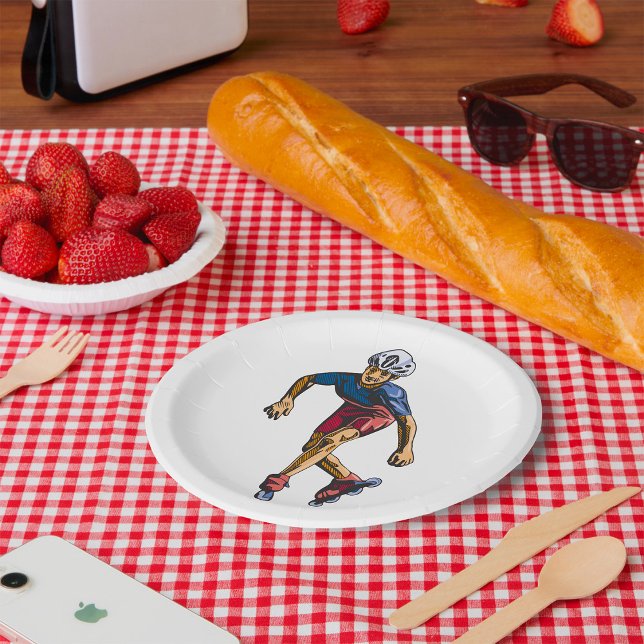 Plato De Papel Inline Skater Cool Retro Rollerblading (Subido por el creador)