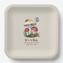 Plato De Papel Insect Mushroom Woodland Nature Baby Shower