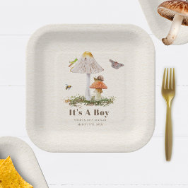 Plato De Papel Insect Mushroom Woodland Nature Baby Shower