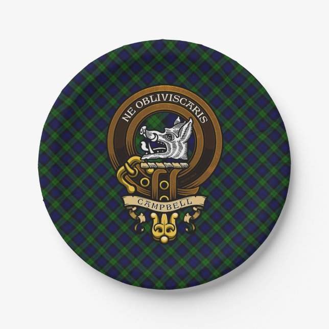 Plato De Papel Insignia Campbell del clan escocés y Escudo (Anverso)