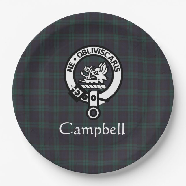Plato De Papel Insignia Escudo Campbell y Tartán escoceses (Anverso)