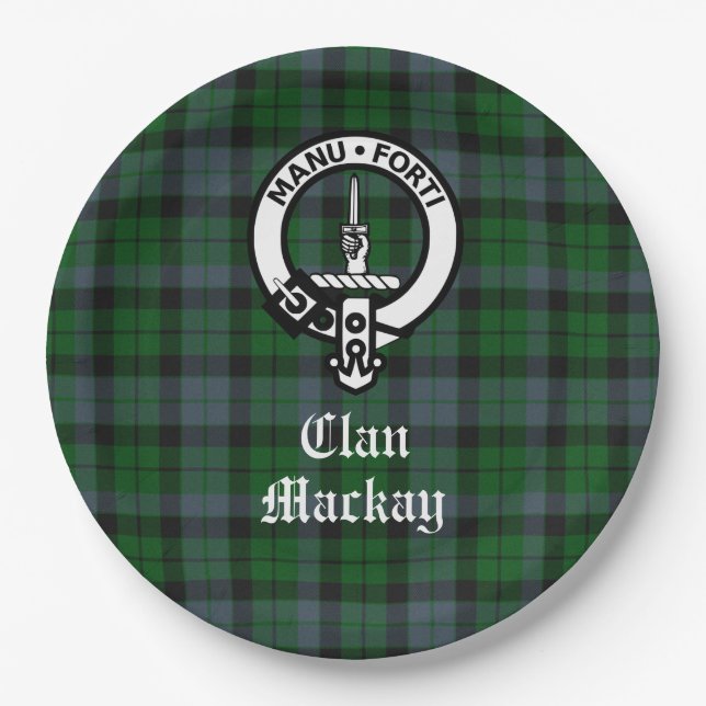Plato De Papel Insignia Escudo Clan Mackay y Personalizable Tartá (Anverso)