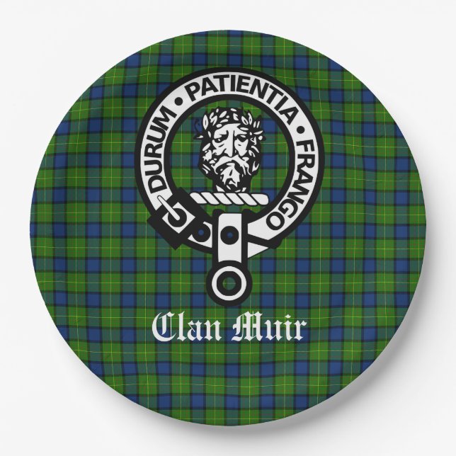 Plato De Papel Insignia Escudo de Clan Muir y Tartán (Anverso)