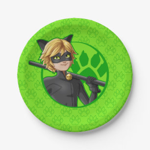 Plato De Papel Insignia verde Cat Noir
