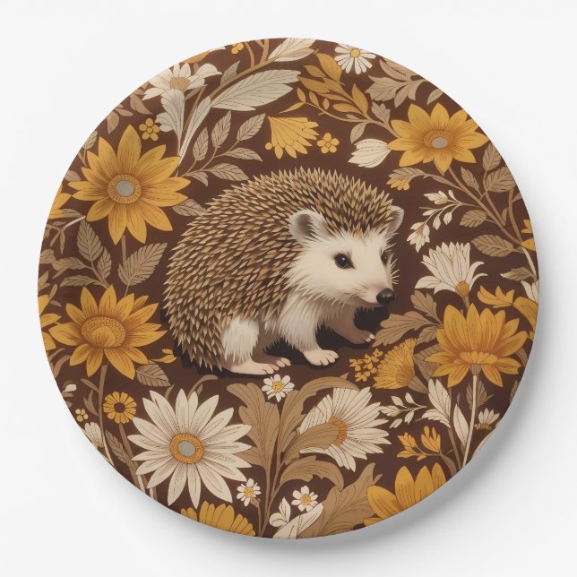 Plato De Papel Inspiración de Hedgehog Brown Floral William Morri (Anverso)