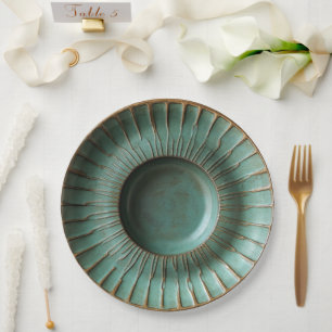 Plato De Papel Inspiración de la cerámica de oro verde y anticuar