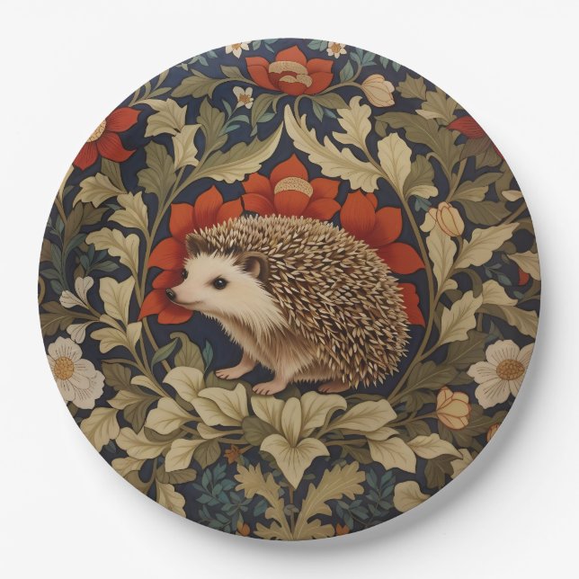 Plato De Papel Inspiración de Woodland Hedgehog William Morris (Anverso)
