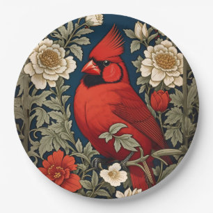 Plato De Papel Inspiración del cardenal norteño Floral William Mo
