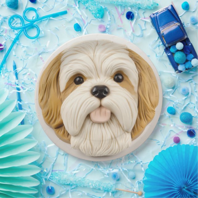 Plato De Papel Inspirado en 3D, Perro Apso Lhasa (Fiesta)