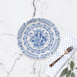 Plato De Papel Inspirado en Delft Azul Blanco Holandés