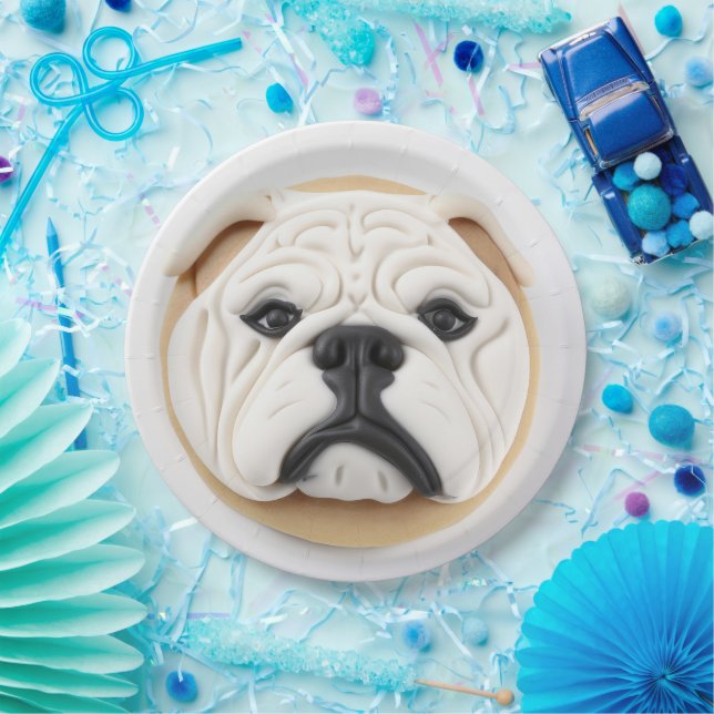 Plato De Papel Inspirado en el bulldog 3D (Fiesta)