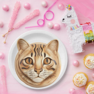 Plato De Papel Inspirado en el gato 3D de Bengala