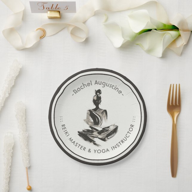 Plato De Papel Instructor de Yoga Lotus Meditation Pose Brushstro (Boda)