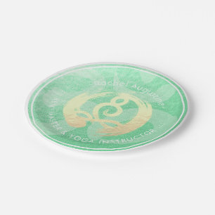 Plato De Papel Instructor de Yoga Meditación de Oro Verde Pose ZE