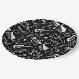 Plato De Papel Instrumentos en blanco y negro