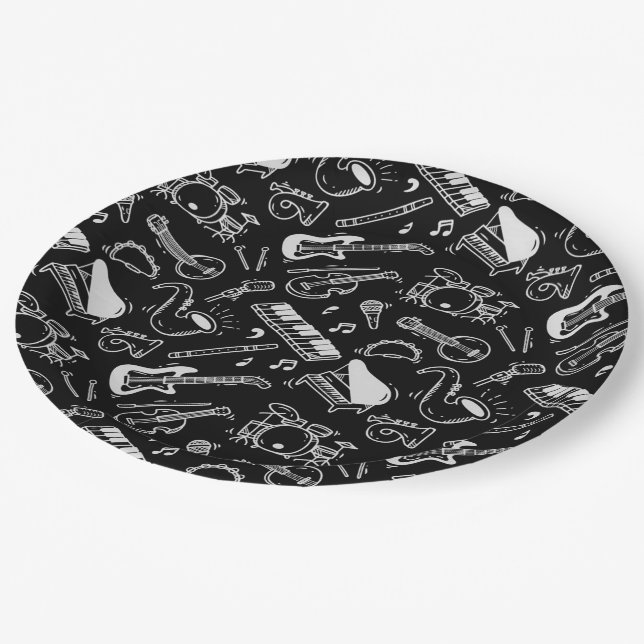 Plato De Papel Instrumentos en blanco y negro (Angular)