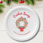 Plato De Papel Intercambio de cookies de navidades<br><div class="desc">Estas placas de papel serán perfectas para su Fiesta de Cookie Swap. Están decorados con una cortina de galletas y vegetación festiva. Personalizable fácil. Acuarela original © Michele Davies.</div>