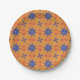 Plato De Papel intricate blue and orange floral pattern