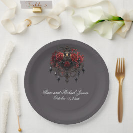 Plato De Papel Intrincada lámpara gótica negra con Rosas