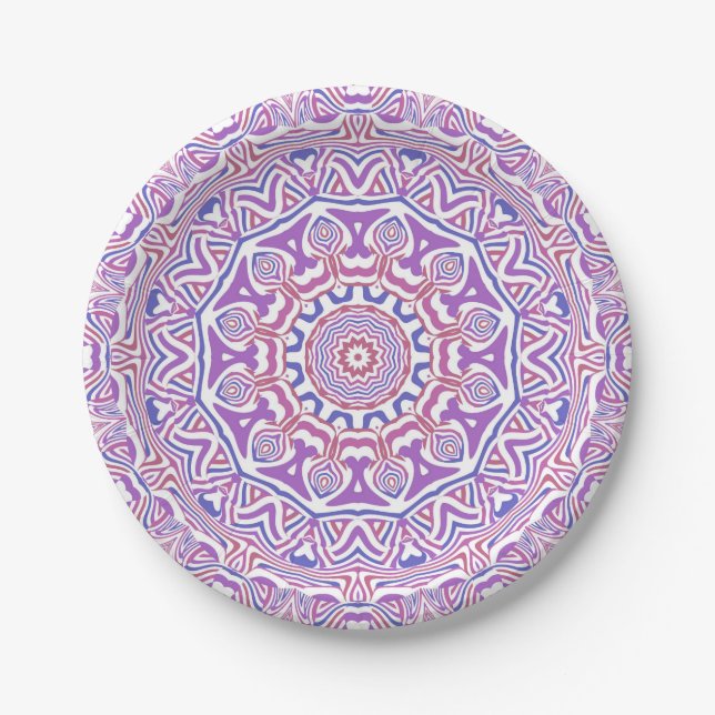 Plato De Papel Intrincado Audaz Groovy Boho Hippie Resumen Mandal (Anverso)