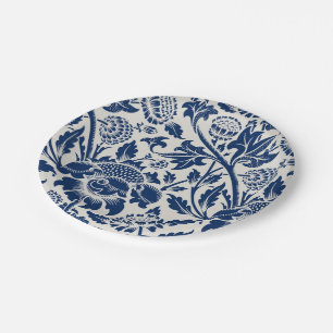 Plato De Papel Intrincado patrón floral azul en fondo claro