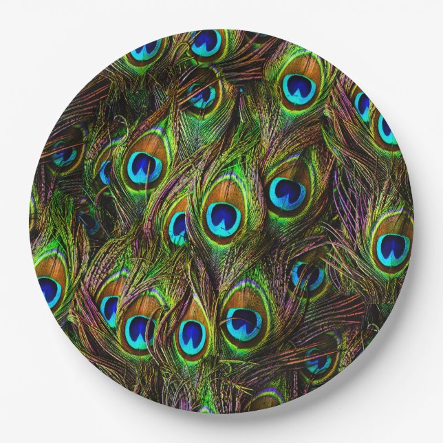 Plato De Papel Invasión de Peacock Feathers (Anverso)