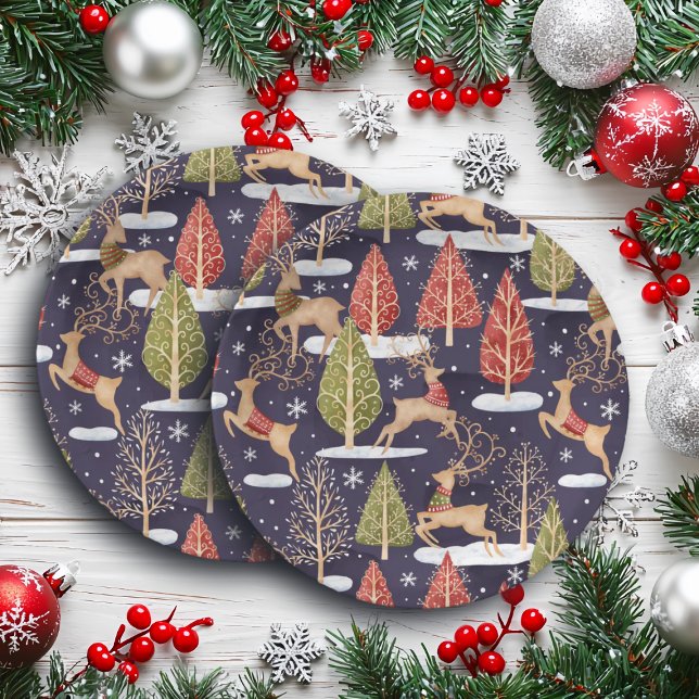 Plato De Papel Invierno de los renos singulares de Woodland (Subido por el creador)