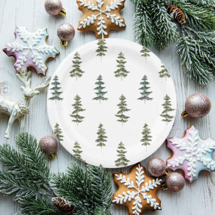 Plato De Papel Invierno de moda   Patrón de árbol de Navidad