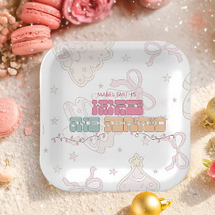 Plato De Papel Invierno de Pan de Crema Rosado Terrania 1er cumpl