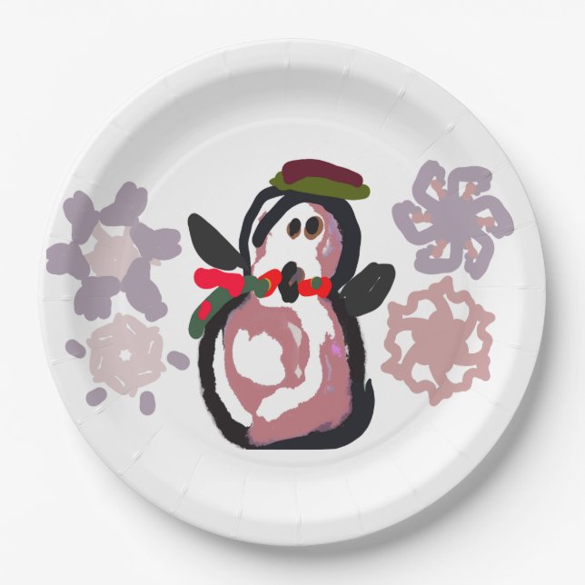 Plato De Papel Invierno de pingüino (Anverso)