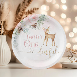 Plato De Papel invierno de primer cumpleaños de chica de un solo 
