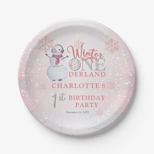 Plato De Papel Invierno de Snowman ONEderland Primer cumpleaños (Anverso)