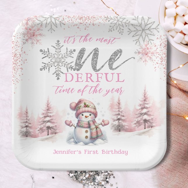 Plato De Papel Invierno Navidades Chicas Pink ONEderland Primer c (Subido por el creador)