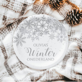 Plato De Papel Invierno Onederland 1er Cumpleaños Copos de nieve