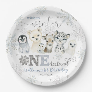Plato De Papel Invierno Onederland Animales Árticos Cumpleaños 1e