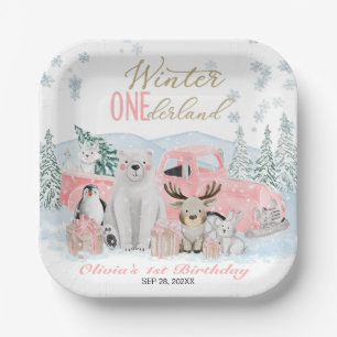 Plato De Papel Invierno Onederland Chica Animal Ártico Cumpleaños
