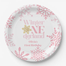 Plato De Papel Invierno Onederland Copo de Nieve Rosa Cumpleaños
