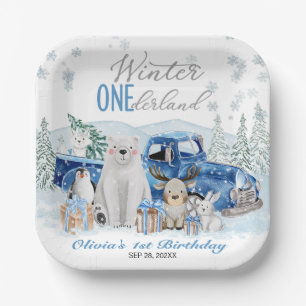 Plato De Papel Invierno Onederland Niño Animal Ártico 1er Cumplea