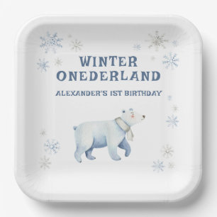 Plato De Papel Invierno Onederland Oso Polar 1er Cumpleaños