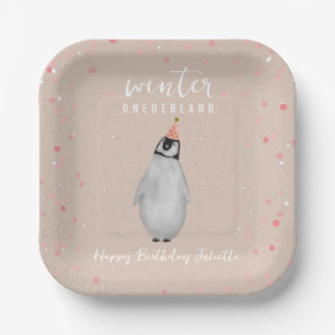 Plato De Papel Invierno Onederland Pink Birthday Penguin Birthday