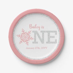 Plato De Papel Invierno Onederland Plata Rosa Primer cumpleaños