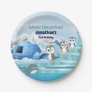 Plato De Papel Invierno Onederland Primer cumpleaños Cute Pingüin