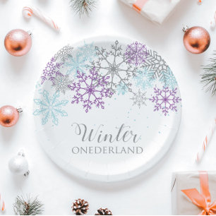 Plato De Papel Invierno Onederland Primer Cumpleaños Púrpura Azul