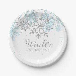 Plato De Papel Invierno Onederland primera cumpleaños azul y plat
