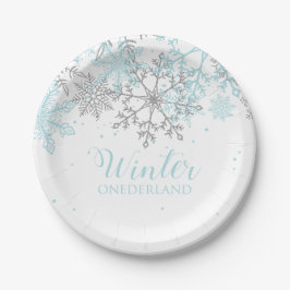 Plato De Papel Invierno Onederland primera cumpleaños azul y plat