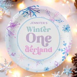 Plato De Papel Invierno Onederland Snowflakes Chica Nacimiento de