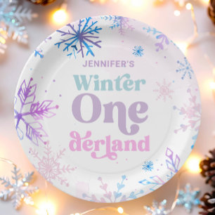 Plato De Papel Invierno Onederland Snowflakes Chica Nacimiento de